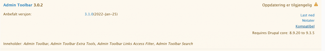 Available Updates page example